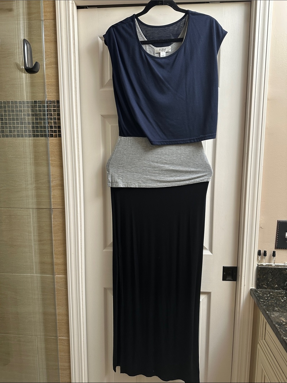 Layered Colorblock Maxi Skirt - Navy, Gray & Black